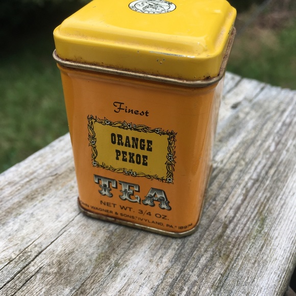 VTG ORANGE PEKOE TEA TIN YELLOW ORANGE - Picture 4 of 10